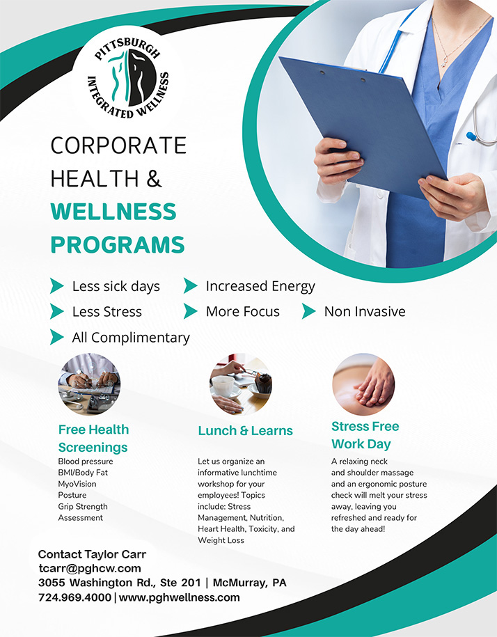 Chiropractic Canonsburg and McMurray PA Corporate Health and Wellness Programs Flyer